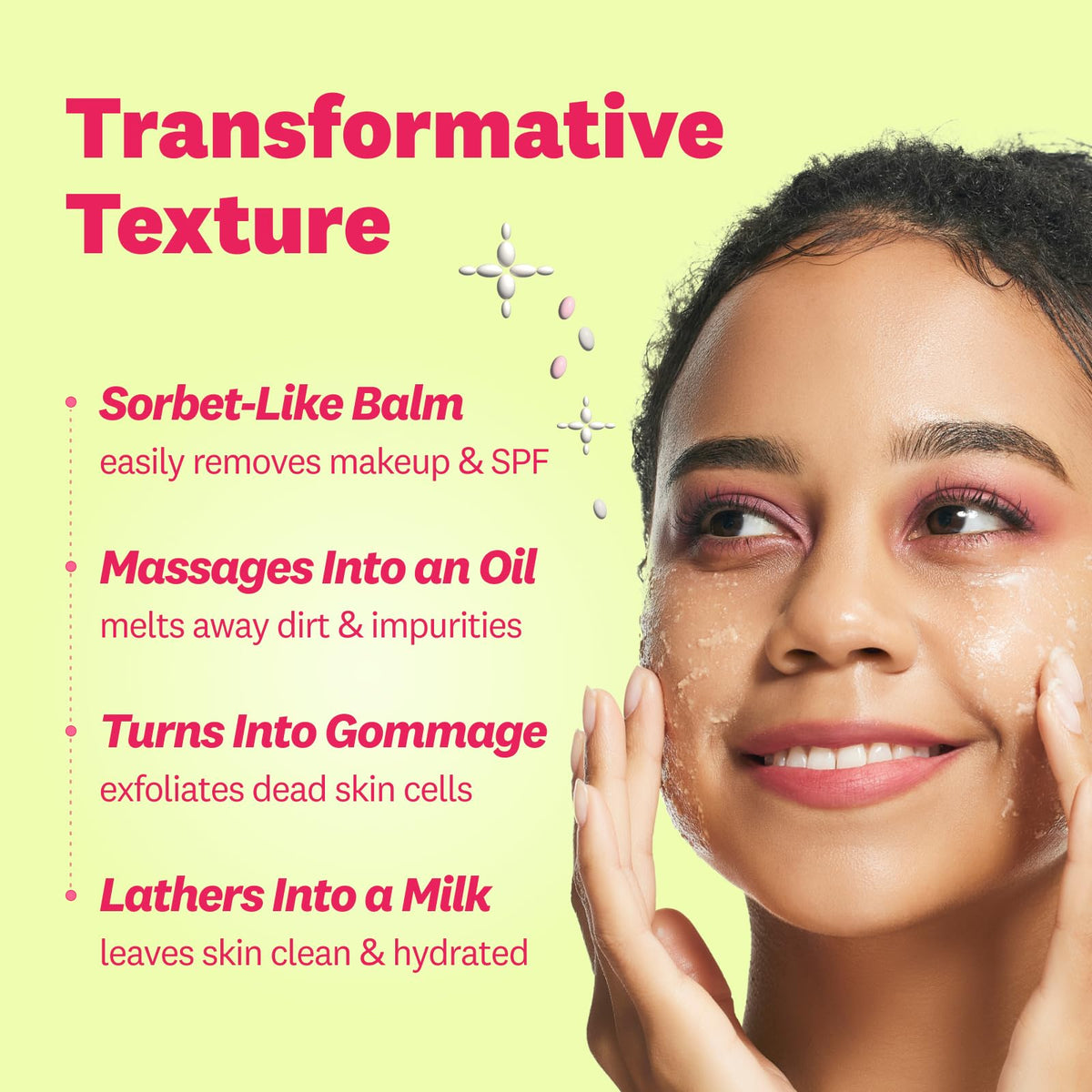 Emulsified milky rinse on fingertips demonstrating easy removal and rinseability