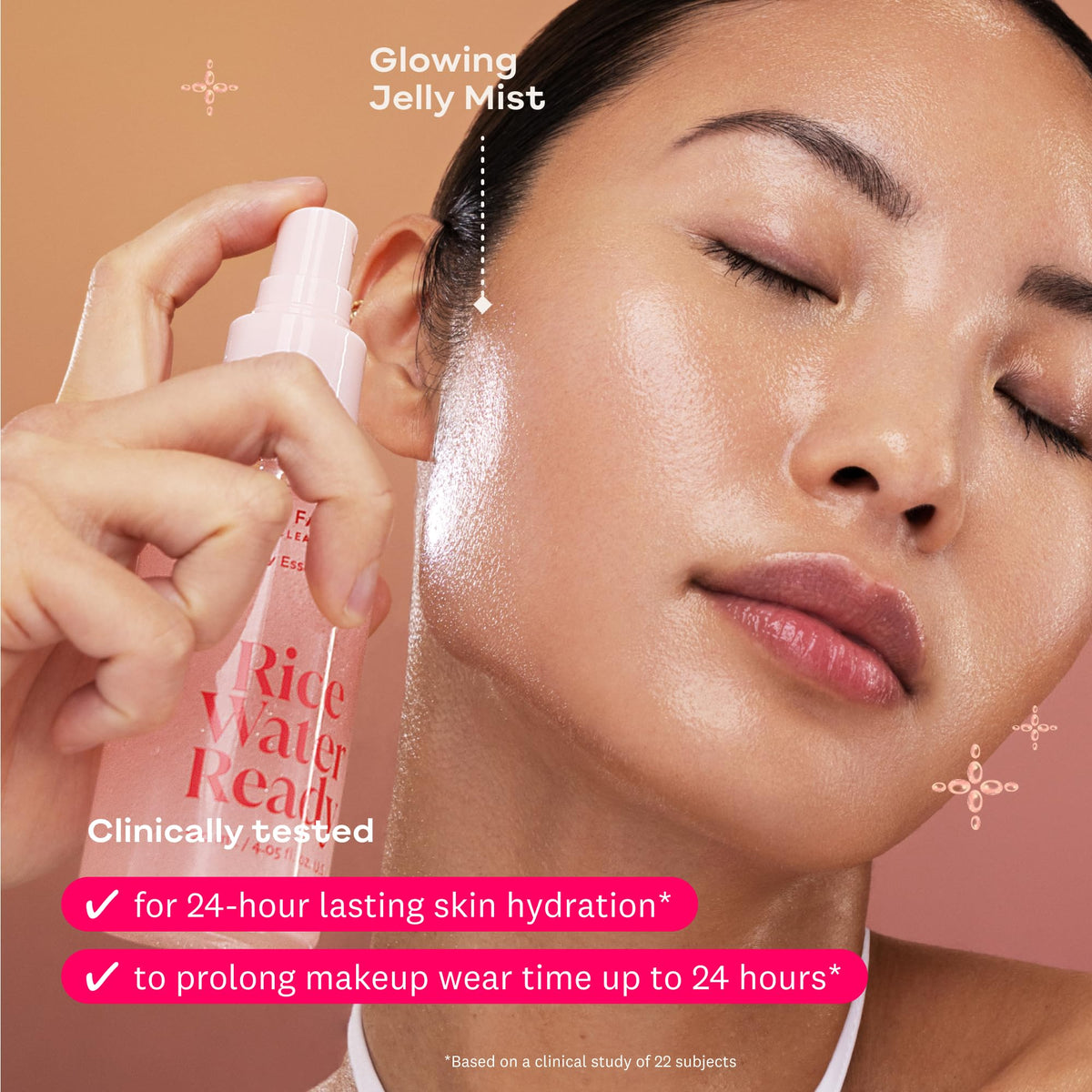 Model using The Face Shop mist to prep skin for smoother makeup