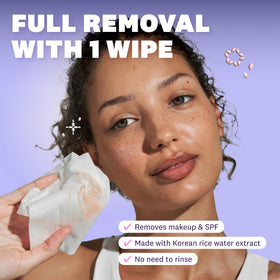 THE FACE SHOP wipe removing makeup from cheek showing quick cleansing benefit