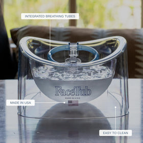 The FaceTub breathing tube close-up showing comfortable airflow during facial plunge