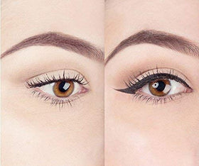 the flick stick before and after eye photo showing improved symmetry and defined cat-eye