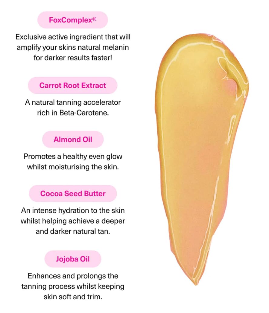 Close-up pump and lotion texture of The Fox Tan elixir highlighting fast absorption