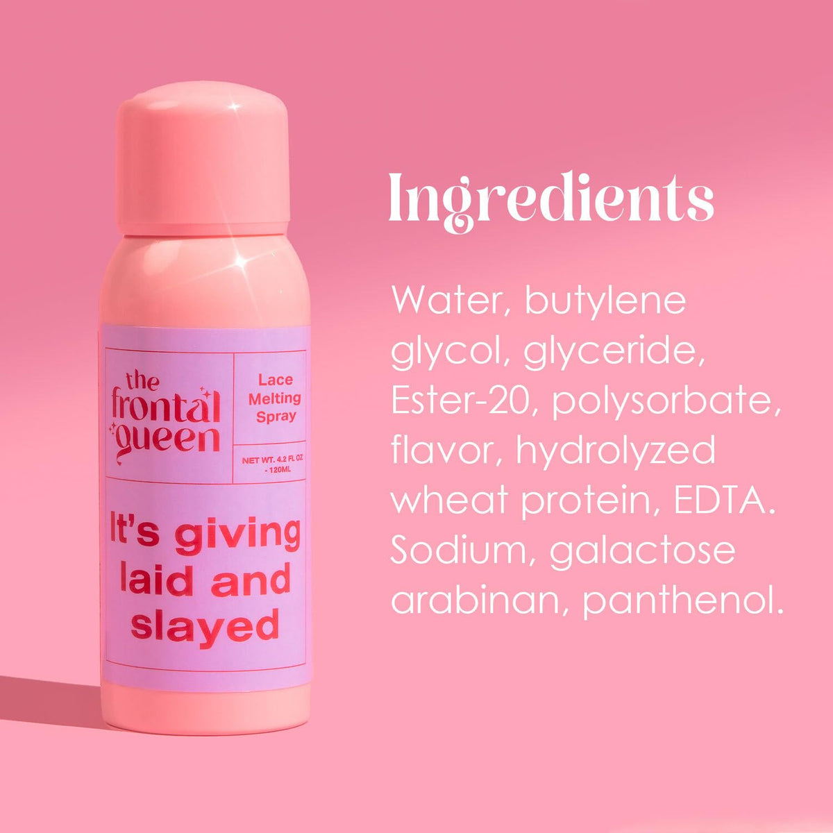 The Frontal Queen spray in use on hairline for seamless lace blending benefit