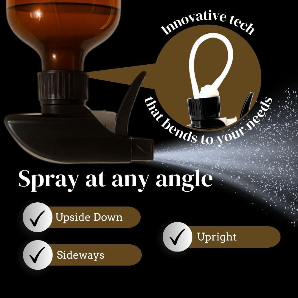 Close-up of amber plastic bottle by The Green Alcove highlighting light-protection and durable finish