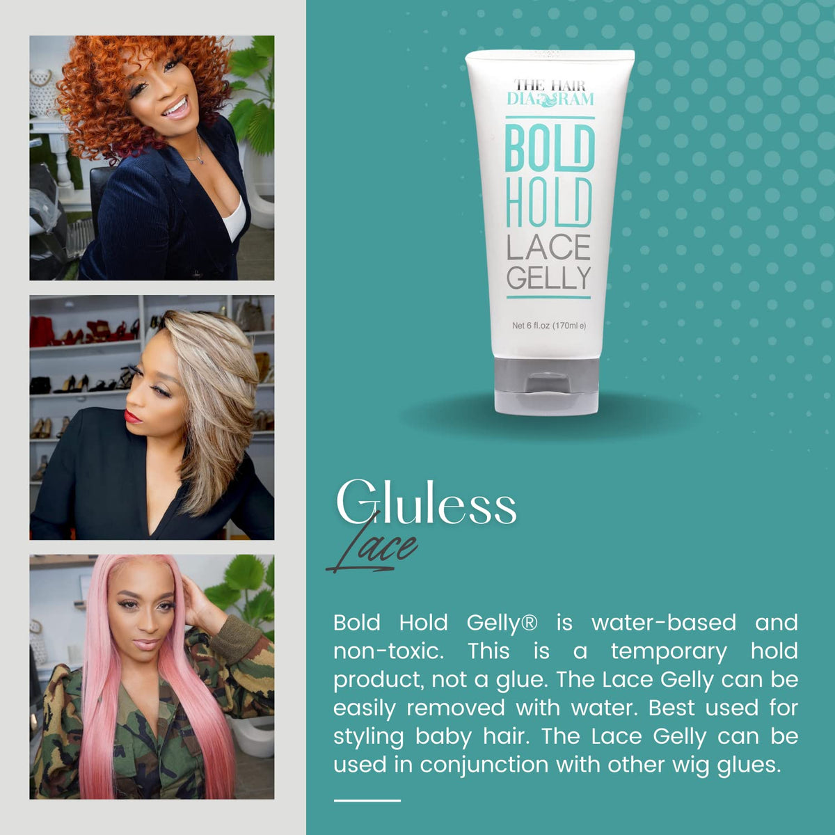 Using a blow dryer to melt lace into The Hair Diagram gel for secure temporary hold