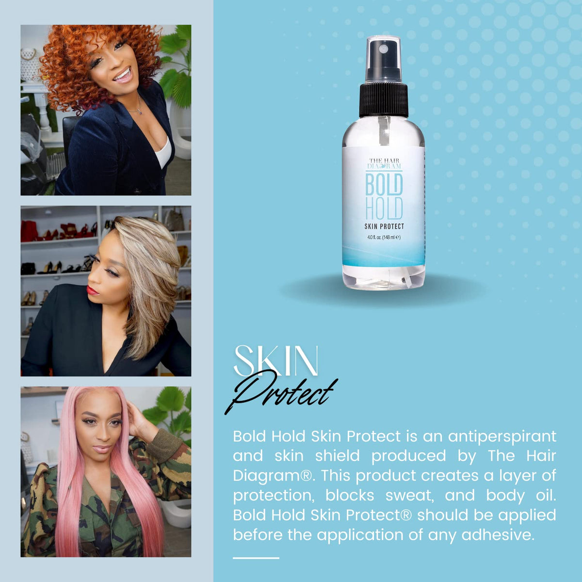 The Hair Diagram ingredients label clear shot showing latex-free, odorless formulation