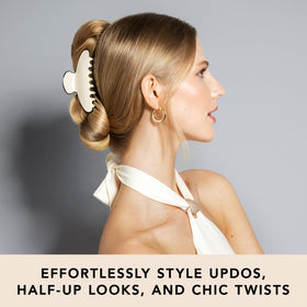 The Hair Edit couture clip worn in half-up style demonstrating easy everyday use