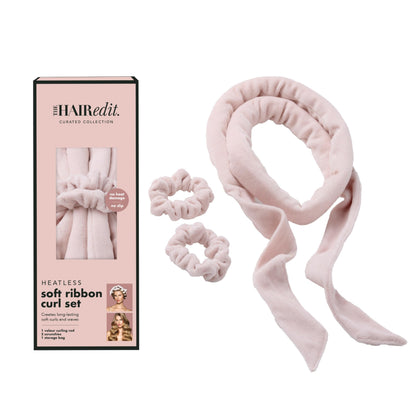 The Hair Edit front view of velour rod and scrunchies showing kit benefits