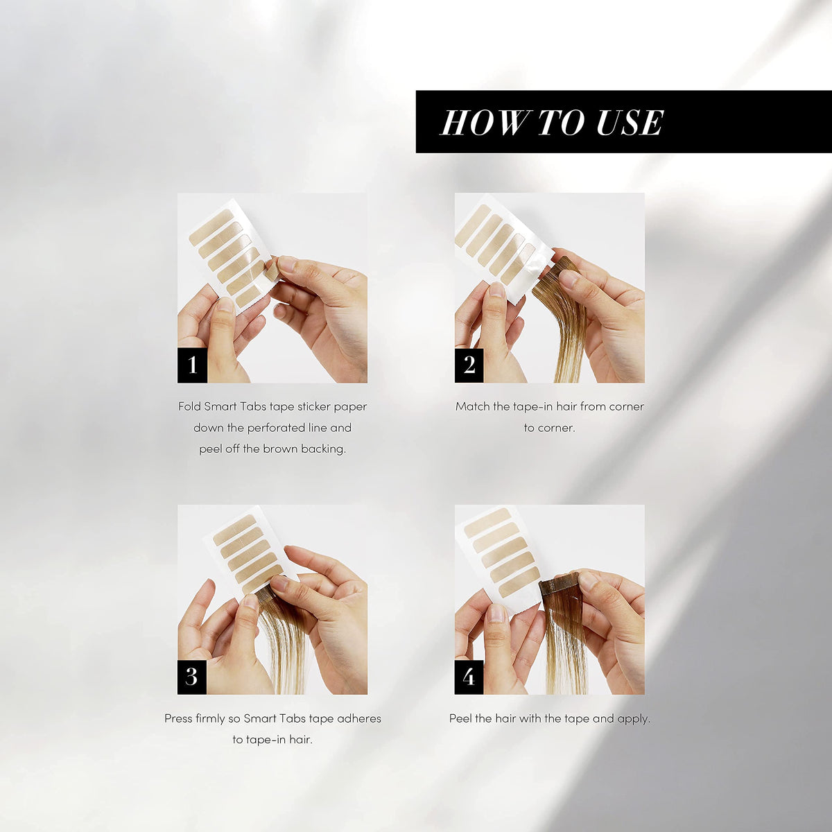 Close-up of Smart Tabs texture highlighting adhesive edge and clean-removal benefit
