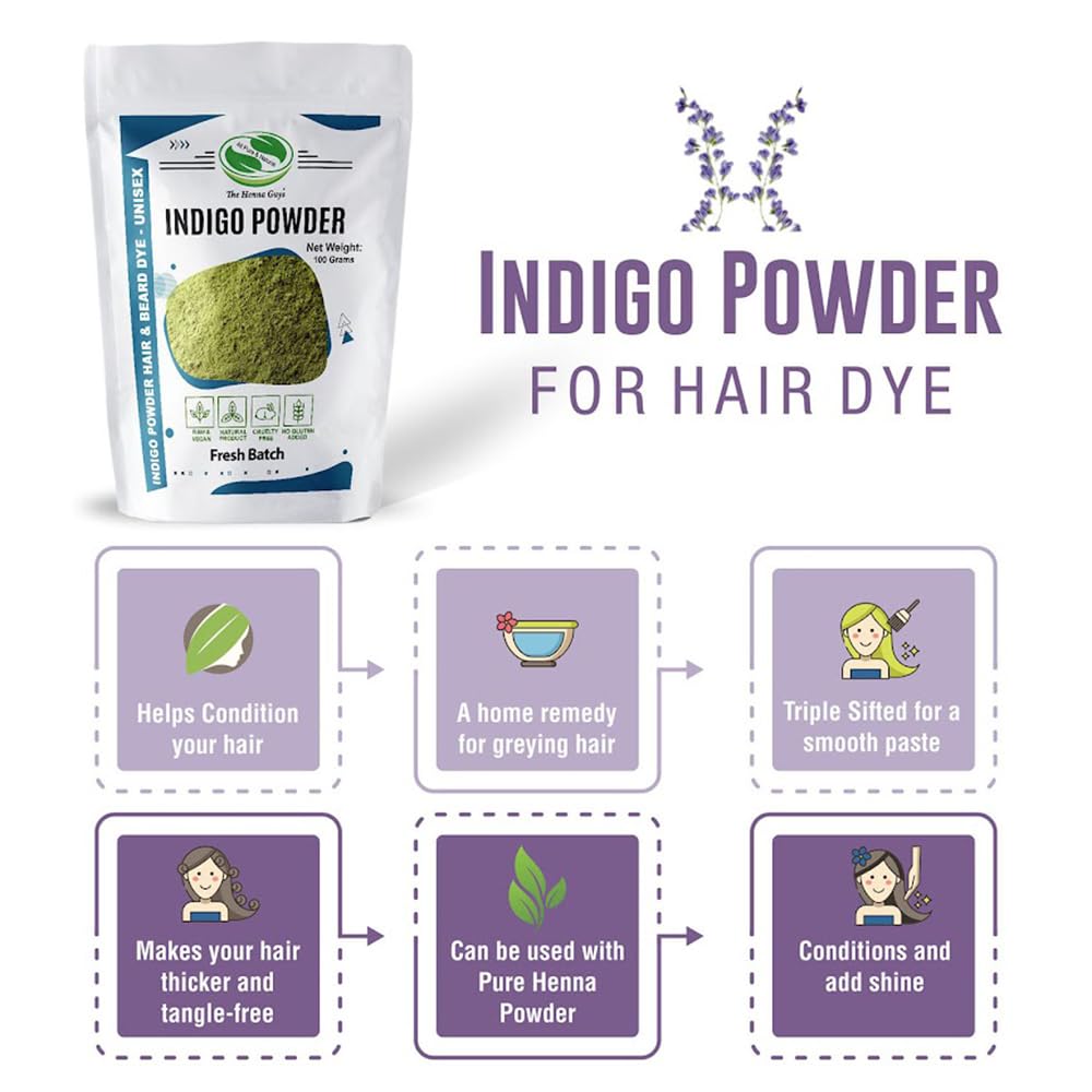 200g pack of The Henna Guys indigo beside scale showing product quantity