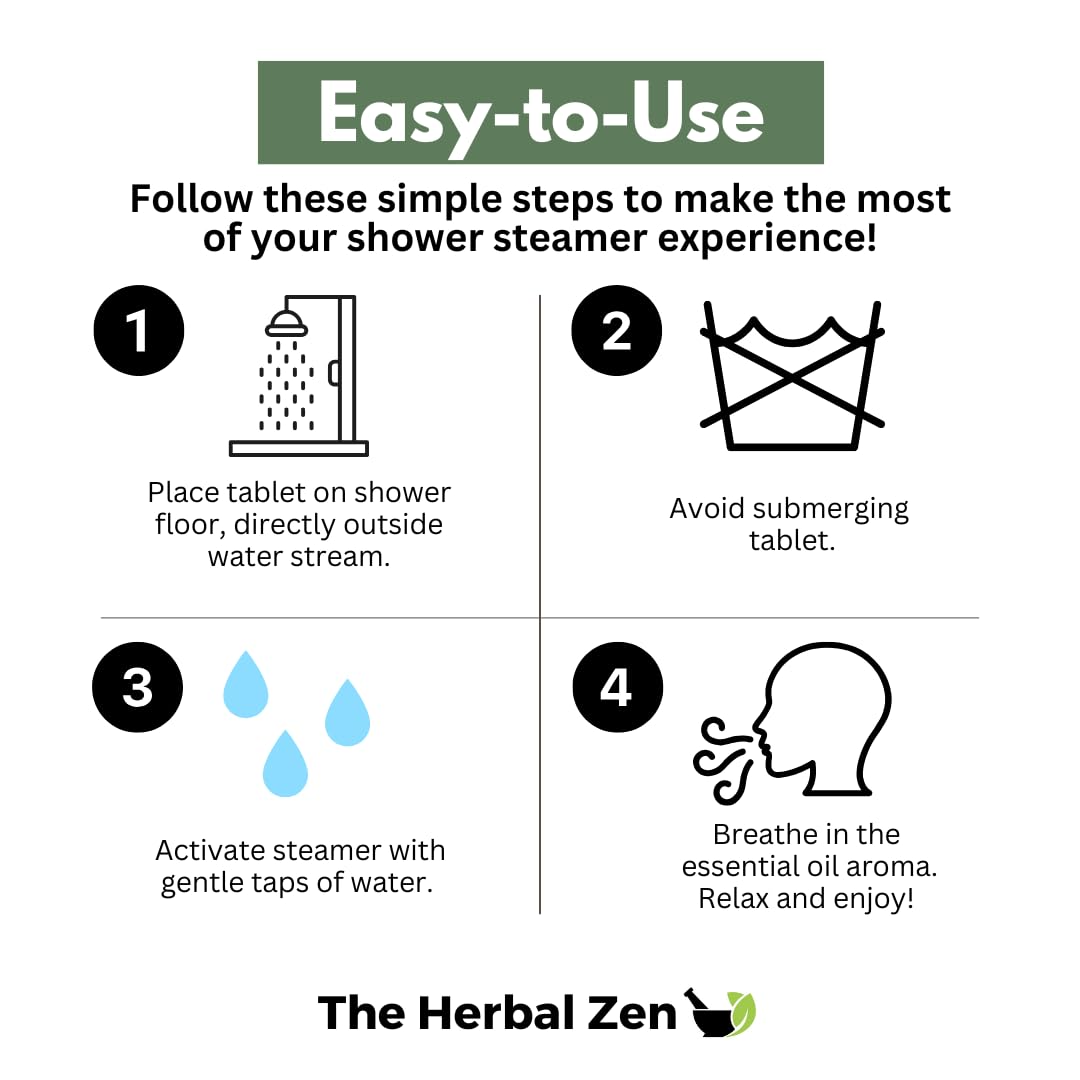 the herbal zen dissolving steamer on shower floor showing clean dissolution benefit
