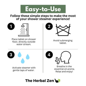 the herbal zen dissolving steamer on shower floor showing clean dissolution benefit