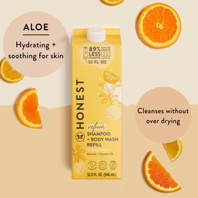 The Honest Company Citrus Vanilla closeup pour demonstrating easy refills