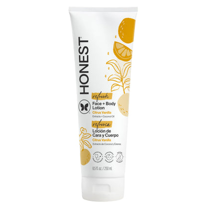The Honest Company front packaging showing citrus vanilla scent and benefit of gentle hydration