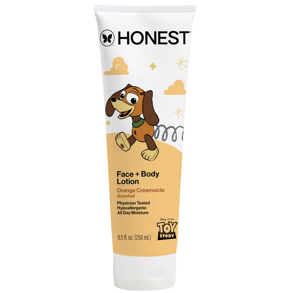 The Honest Company front packaging showing orange creamsicle scent and family-friendly benefit