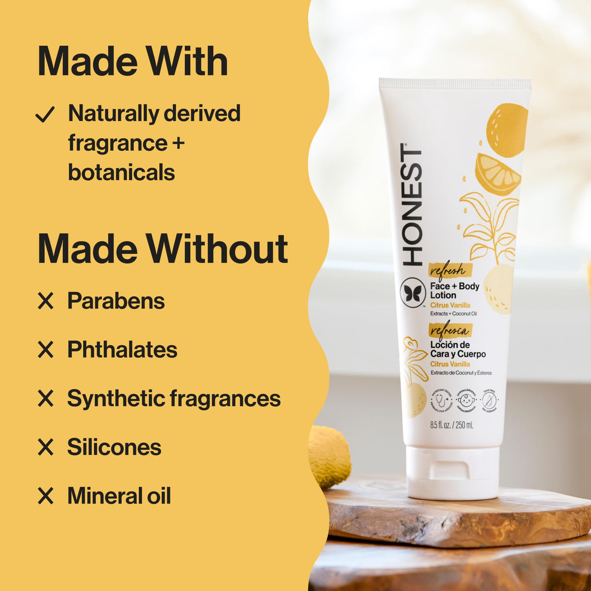 The Honest Company ingredients label highlighting shea butter and jojoba for nourishment
