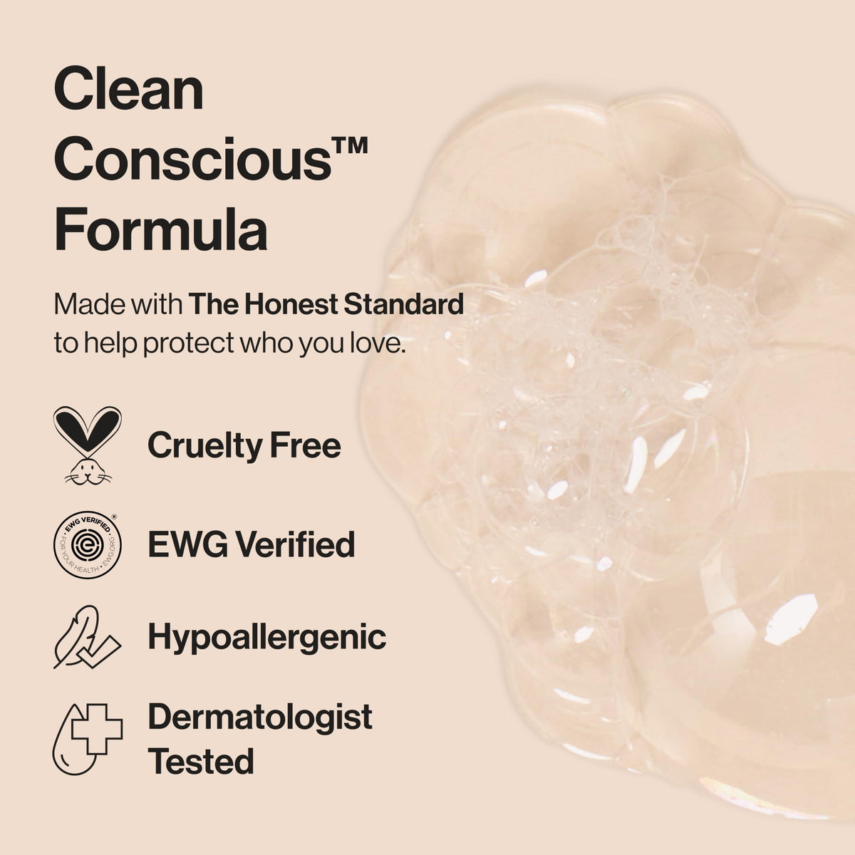 Label close-up showing Honest Company ingredient claims and safety notes