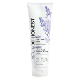 The Honest Company front packaging showing lavender lotion bottle and calming benefit