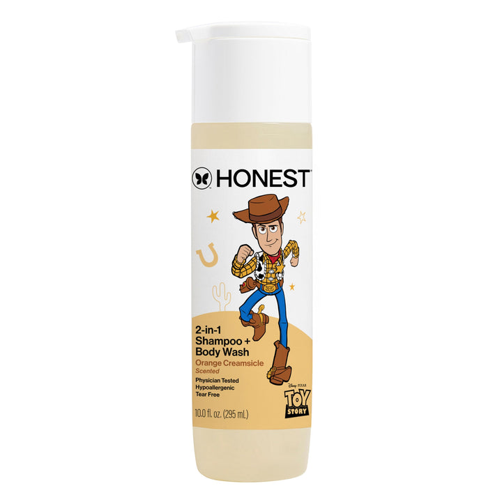 The Honest Company front packaging showing Orange Creamsicle scent and Toy Story art