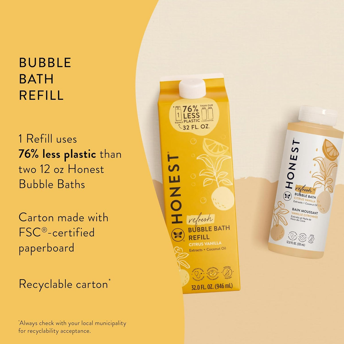 The Honest Company pouring refill into a pump bottle, enables easy low-waste refills