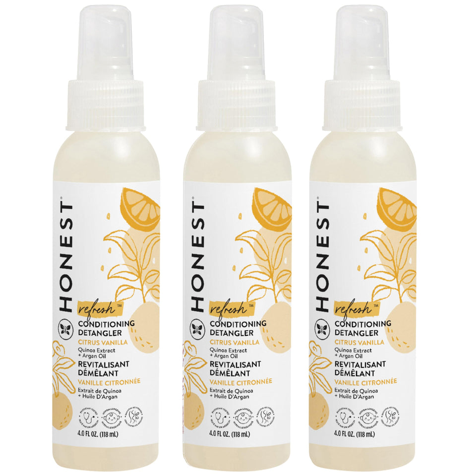 The Honest Company front packaging showing three Citrus Vanilla bottles for easy use