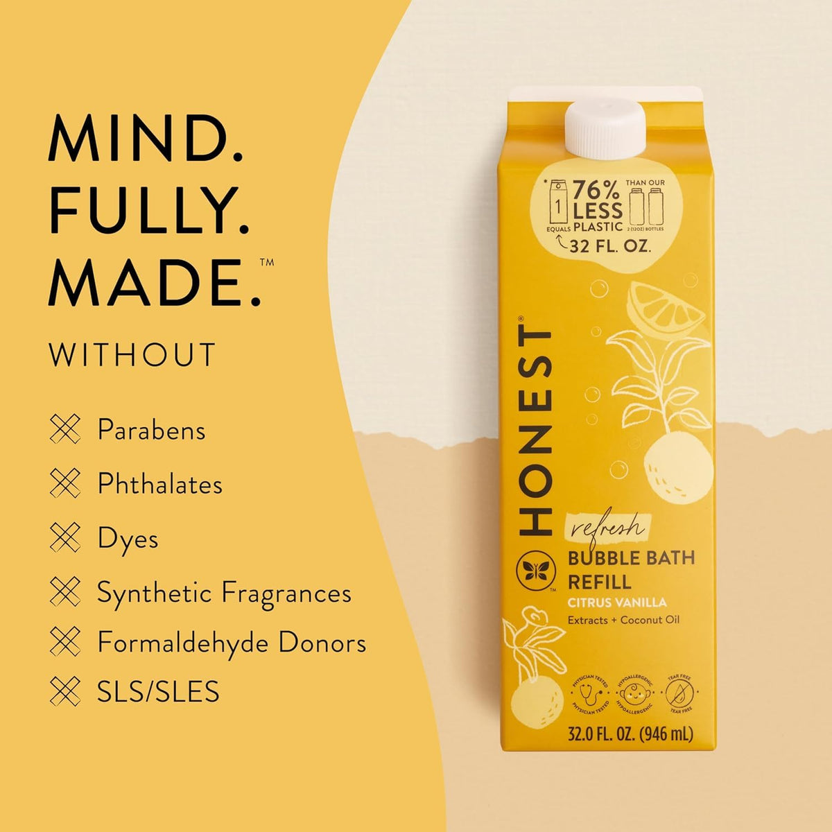 The Honest Company Citrus Vanilla label close-up, communicates natural scent ingredients