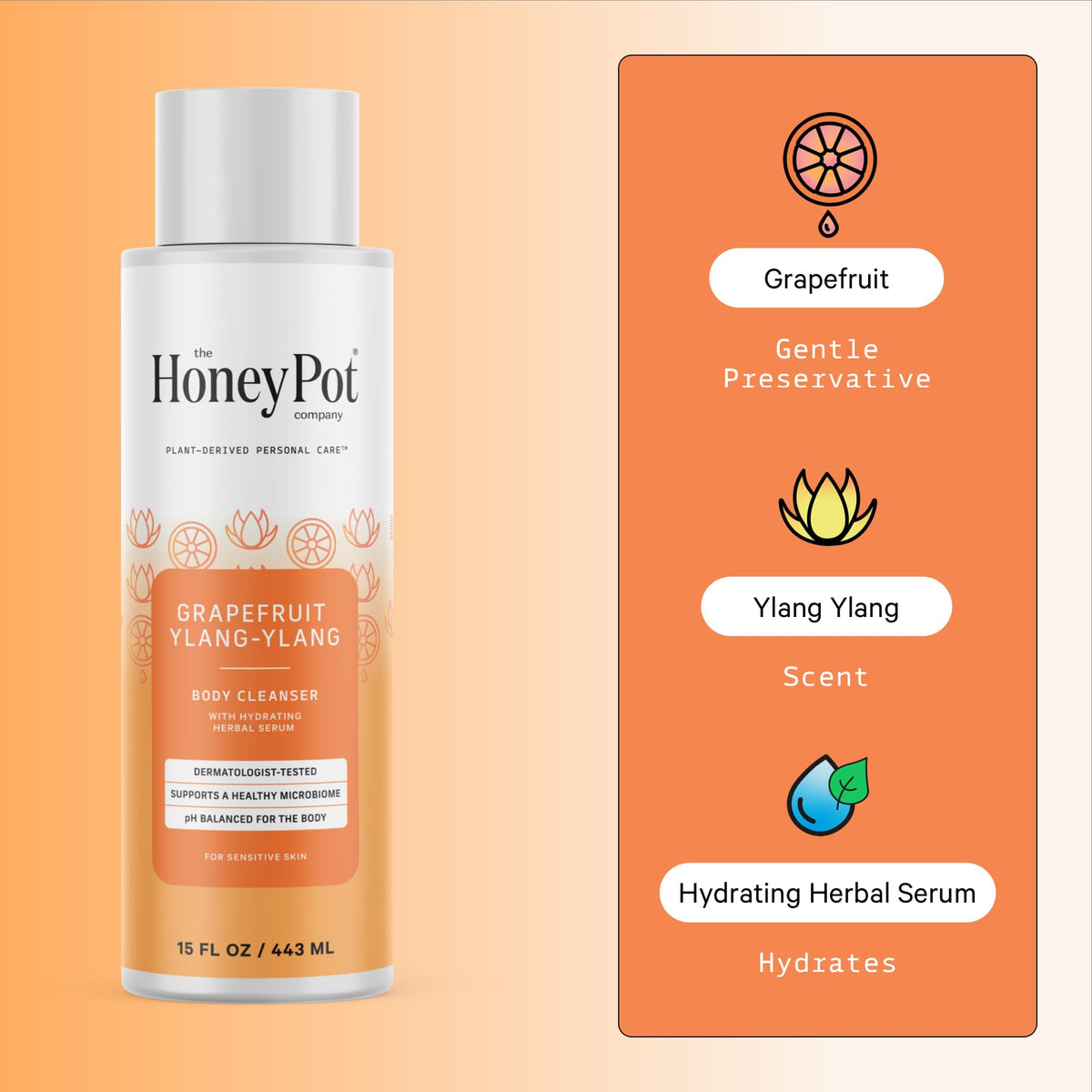 Close-up gel texture of The Honey Pot Company wash demonstrating rich hydration
