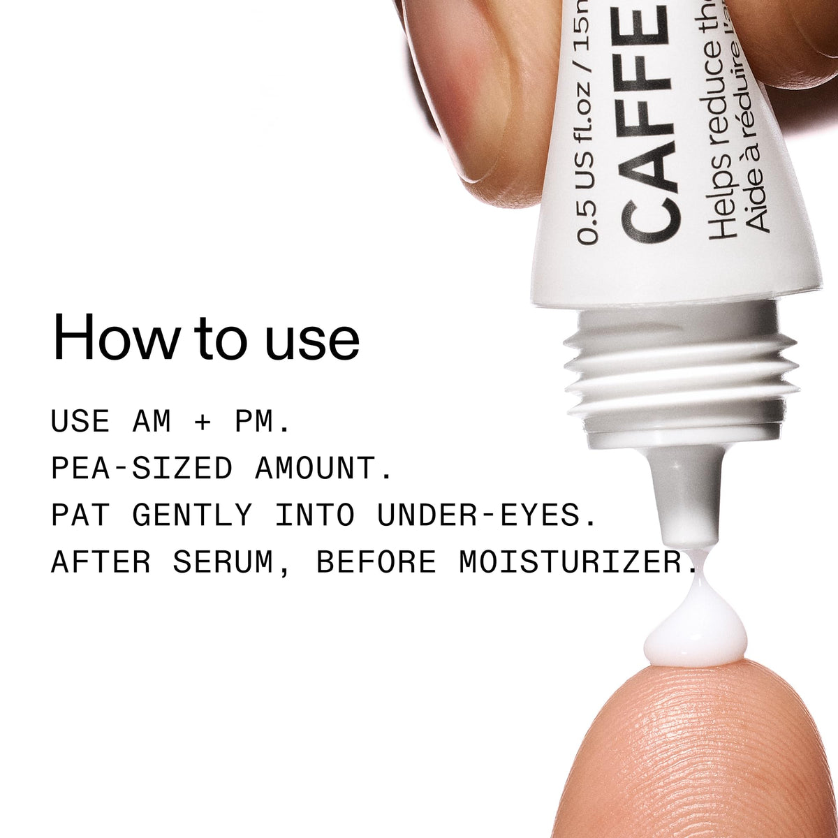 Applying The INKEY List eye cream under-eye to show gentle patting technique