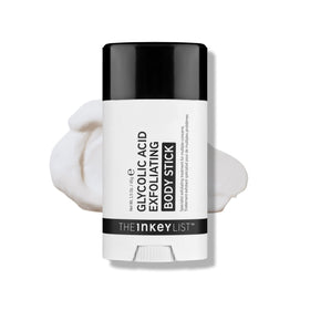 The INKEY List front packaging showing the glycolic body stick benefit