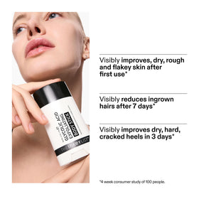 Applying The INKEY List stick to elbow to smooth rough, bumpy skin benefit