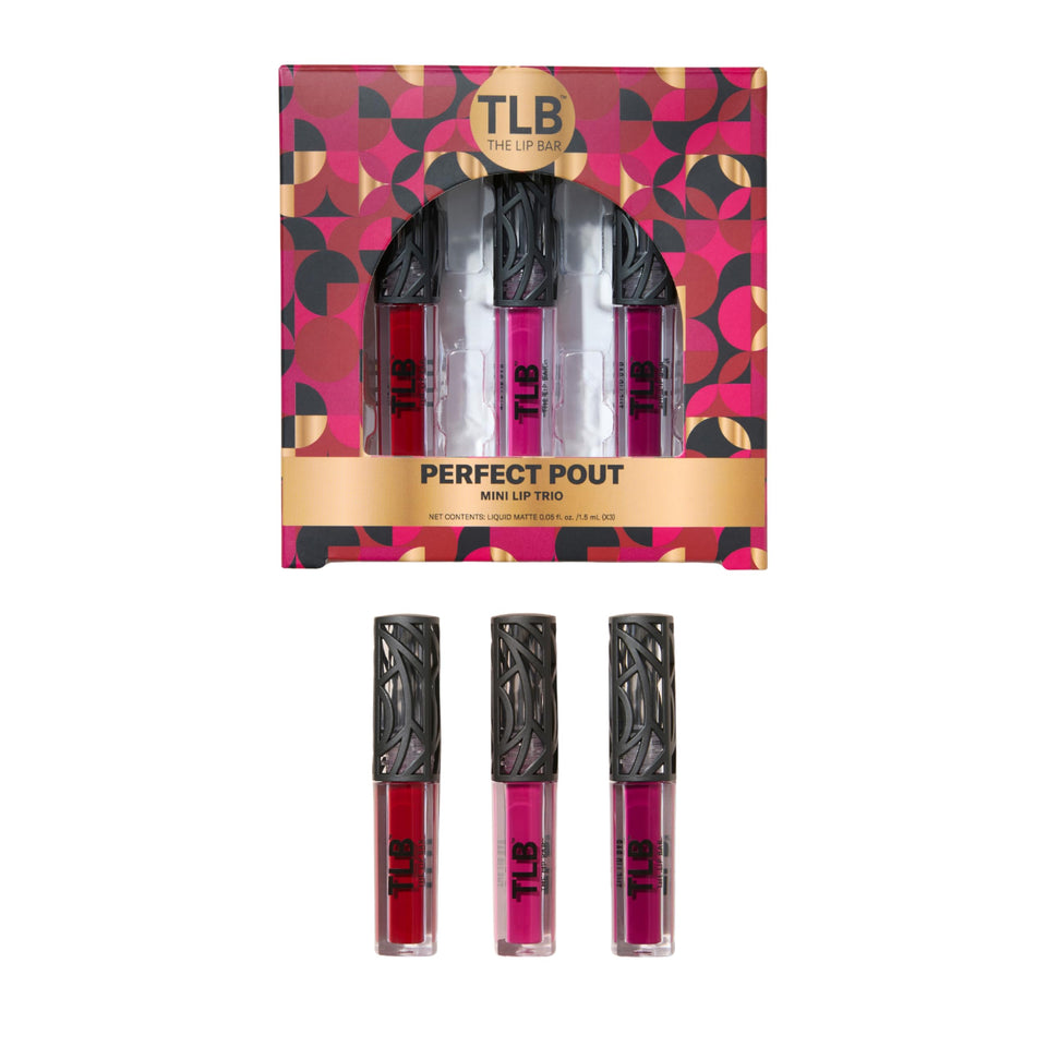 The Lip Bar front packaging showing three mini liquid mattes and gift box, perfect for gifting