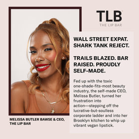 The Lip Bar product in use on model for wearable deep brown confidence