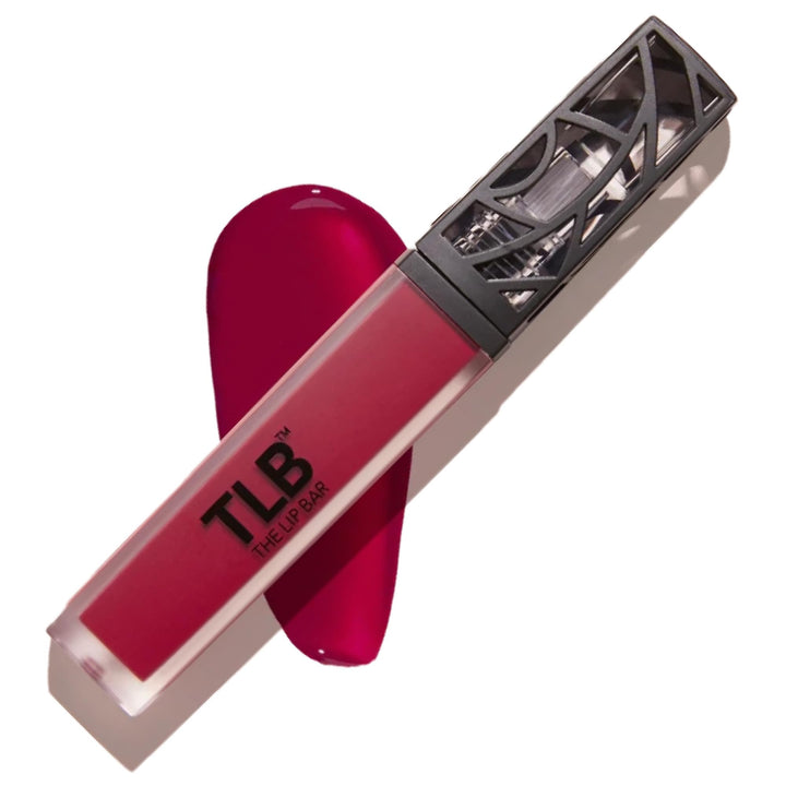 The Lip Bar front packaging showing deep berry shade Rich Auntie and brand logo benefit long-lasting color