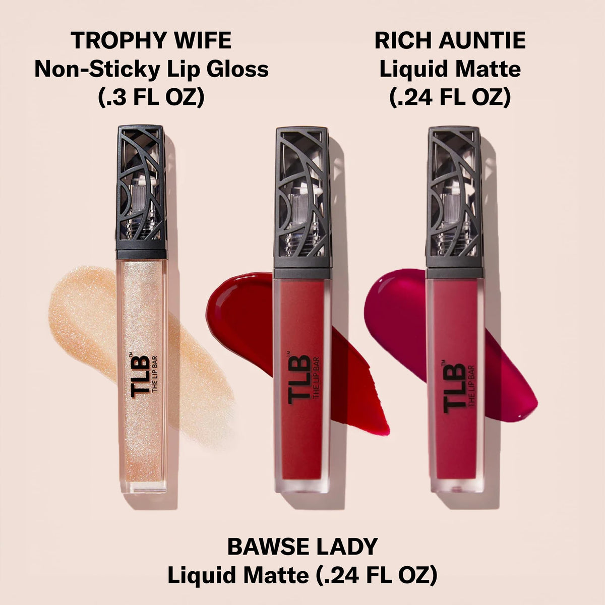 The Lip Bar Trophy Wife gloss texture swipe highlighting non-sticky high shine