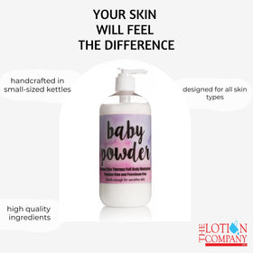 The Lotion Company bottle on bathroom counter evoking everyday skincare routine benefit