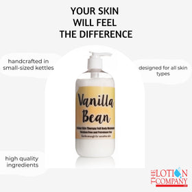 The Lotion Company bottle staged on bathroom vanity for daily routine