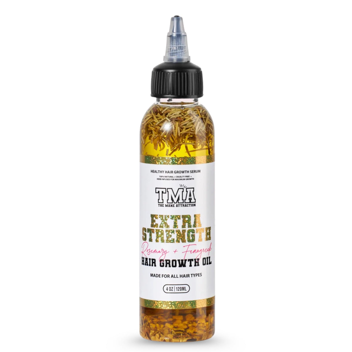 The Mane Attraction bottle front label showing product benefits