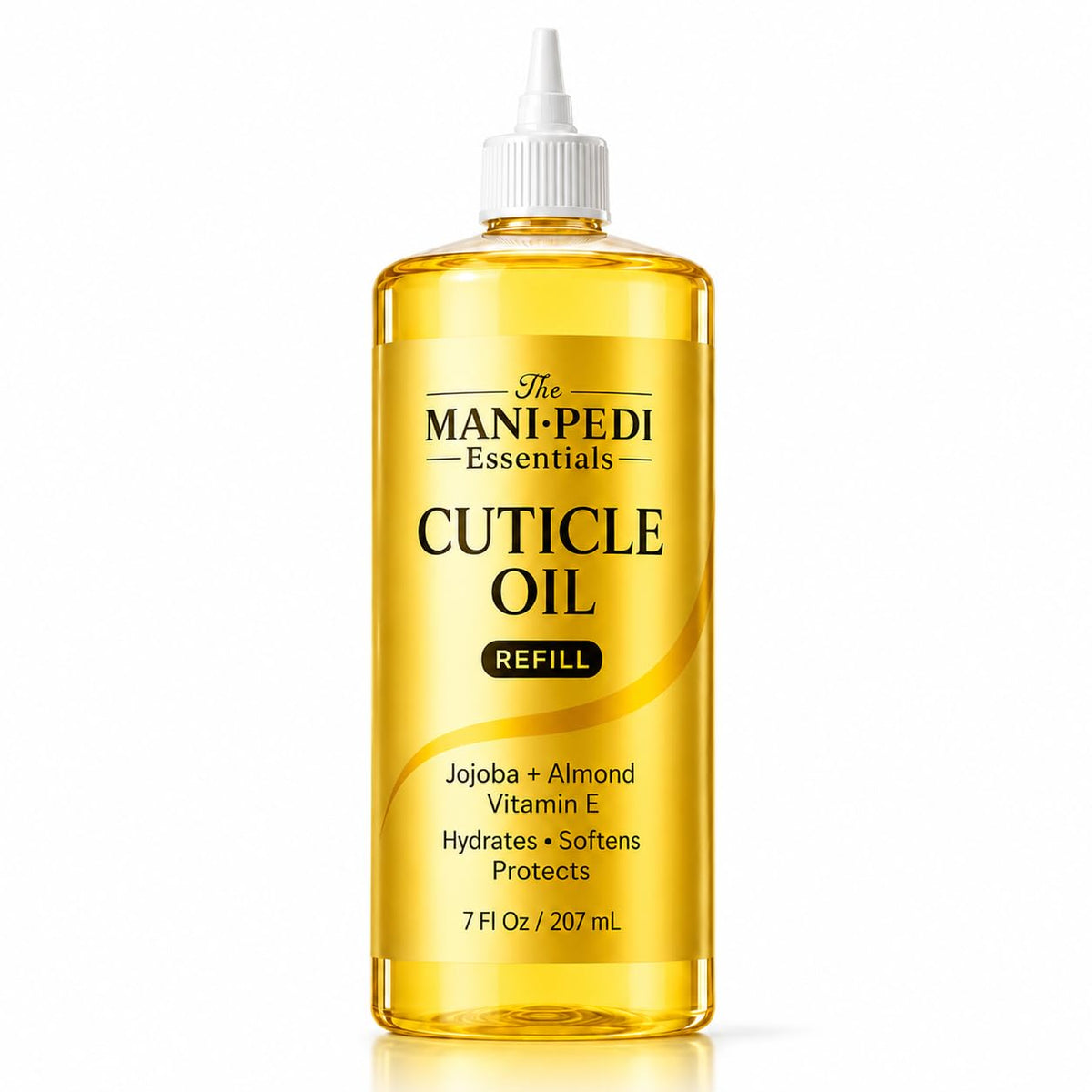 The Mani Pedi Essentials front packaging showing bottle and branding for salon refill