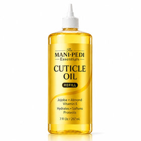 The Mani Pedi Essentials front packaging showing bottle and branding for salon refill