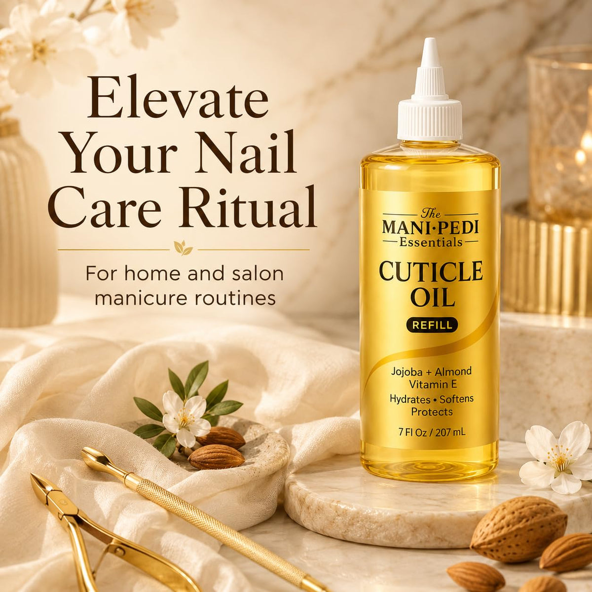 The Mani Pedi Essentials bottle in salon setting demonstrating professional supply use