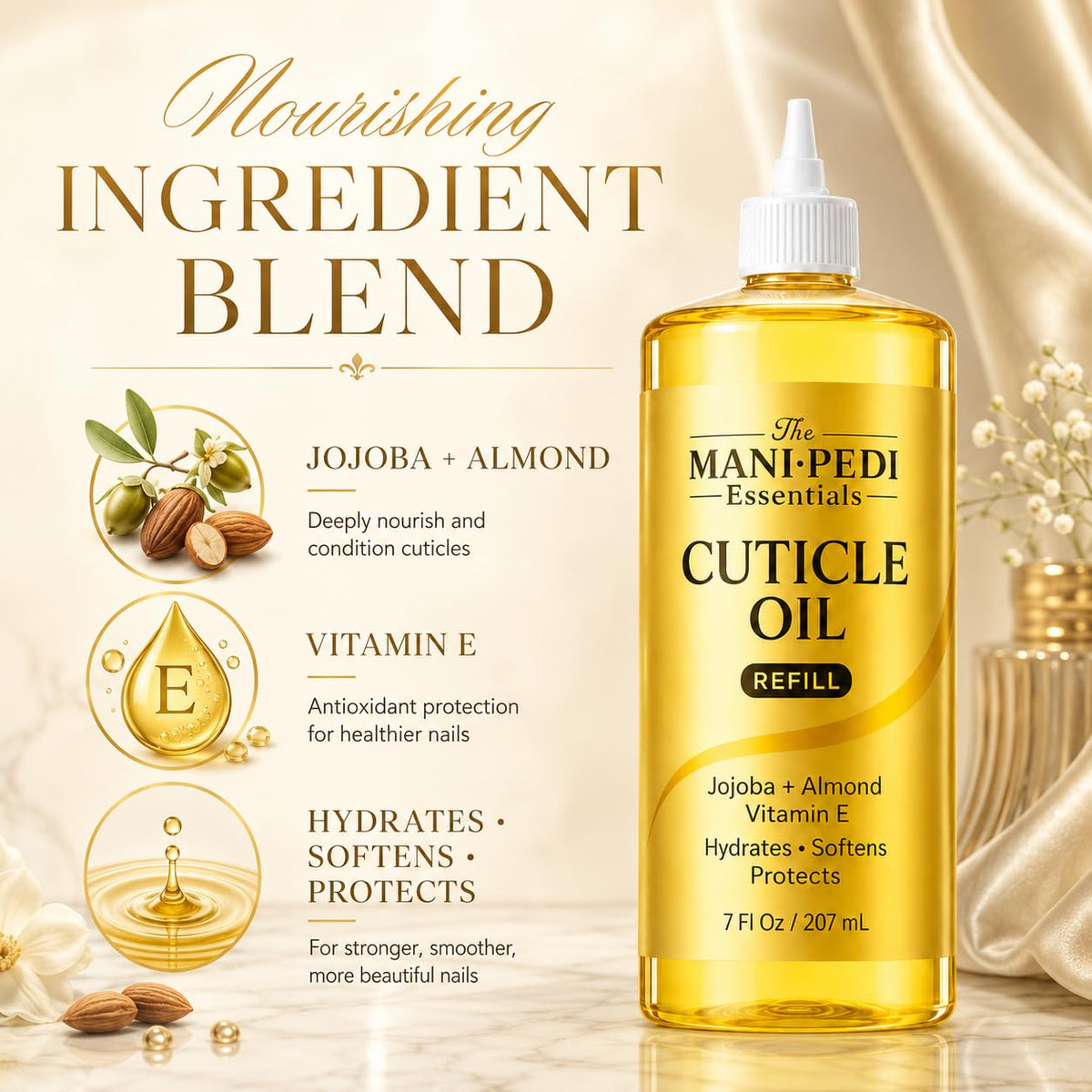 The Mani Pedi Essentials precision nozzle close-up for spill-free refilling convenience