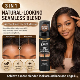 Applying The MORE mousse to lace close-up showing seamless tinting benefit