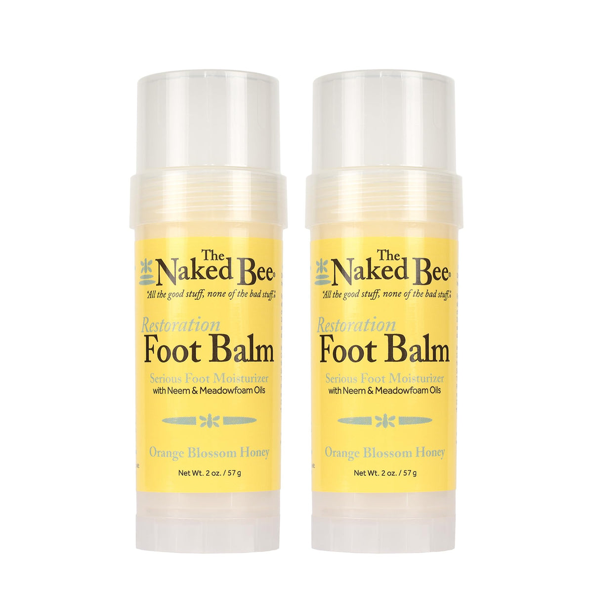 The Naked Bee front view of 2-pack balm showing label and orange blossom scent benefit
