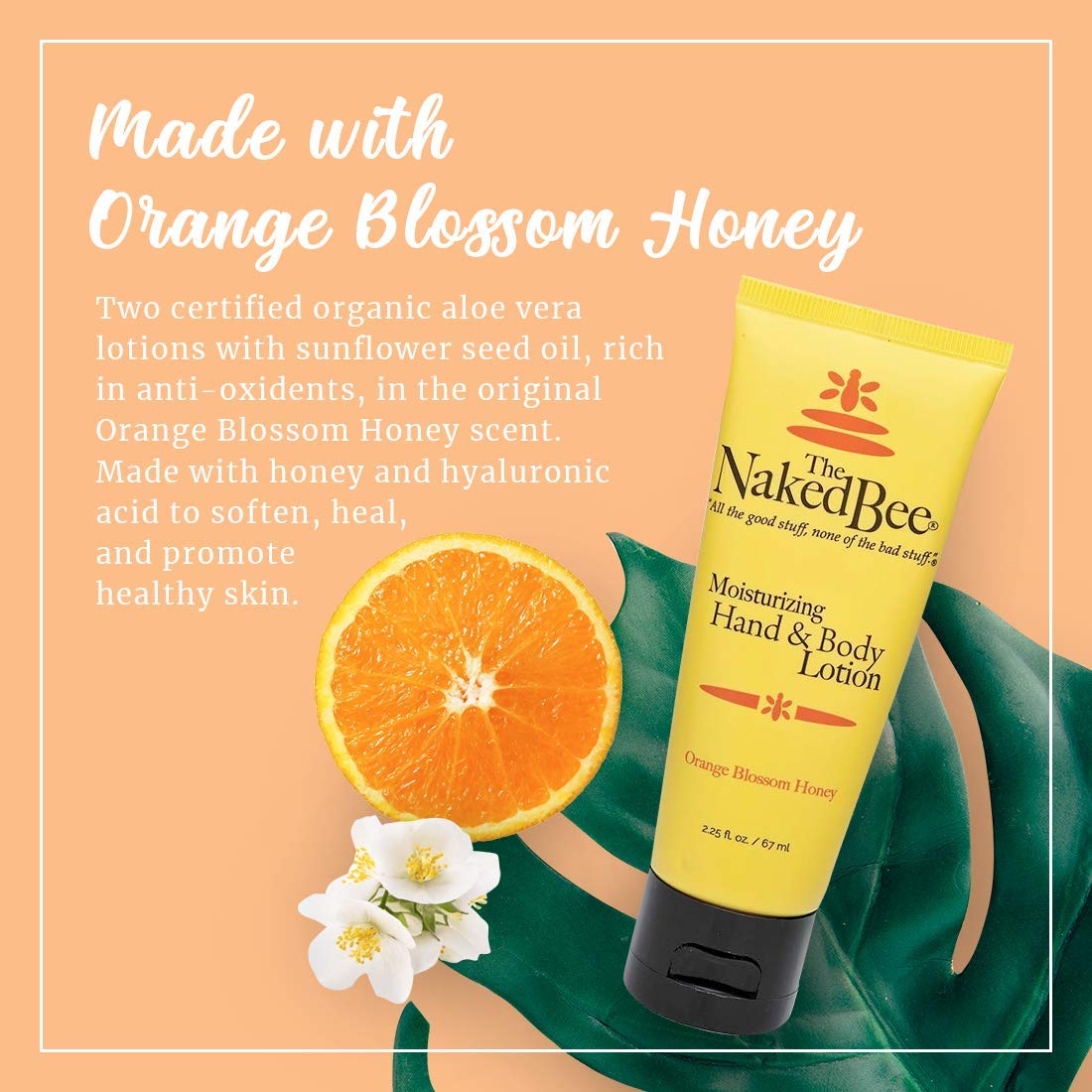 The Naked Bee label close-up with pump detail and ingredient clarity benefit