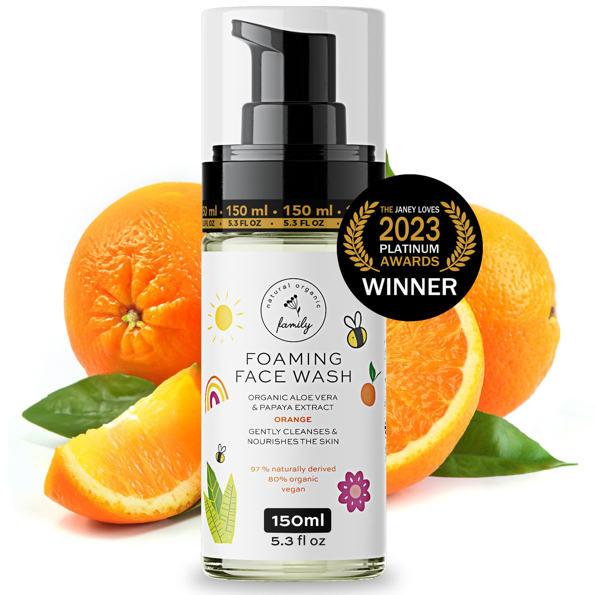 The Natural and Organic Family front packaging showing gentle kids cleanser