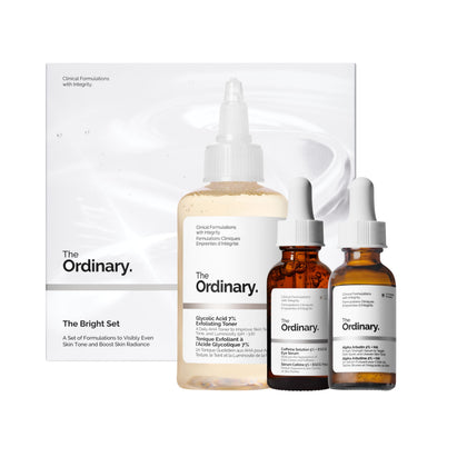 The Ordinary front packaging of the Bright Set showing contents and benefit