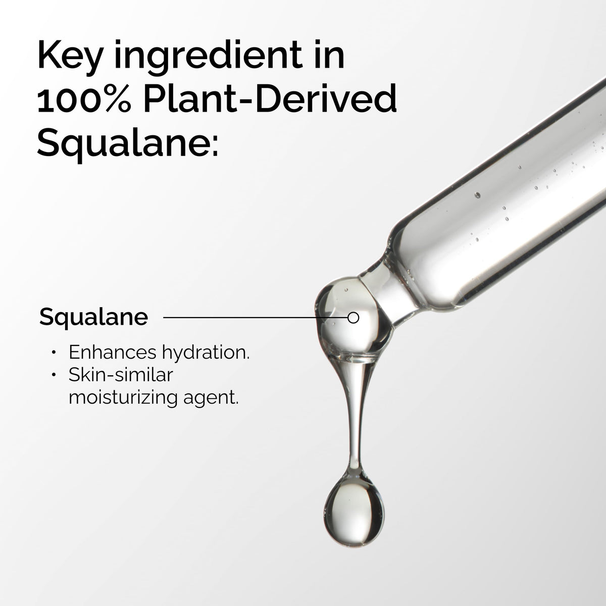 The Ordinary dropper releasing clear squalane oil highlighting lightweight texture