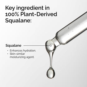 The Ordinary dropper releasing clear squalane oil highlighting lightweight texture