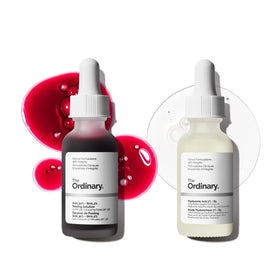 The Ordinary duo front packaging showing both bottles and clear benefits