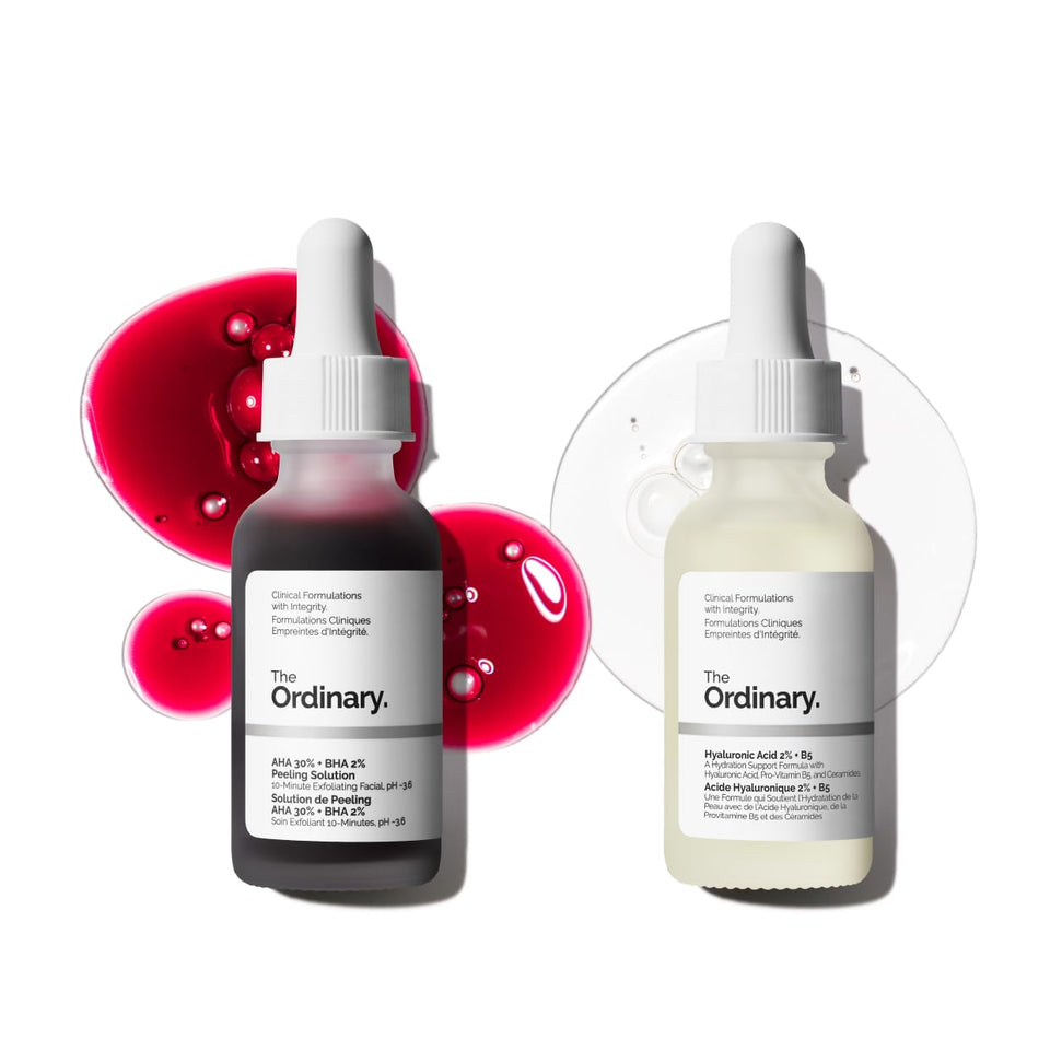 The Ordinary duo front packaging showing both bottles and clear benefits